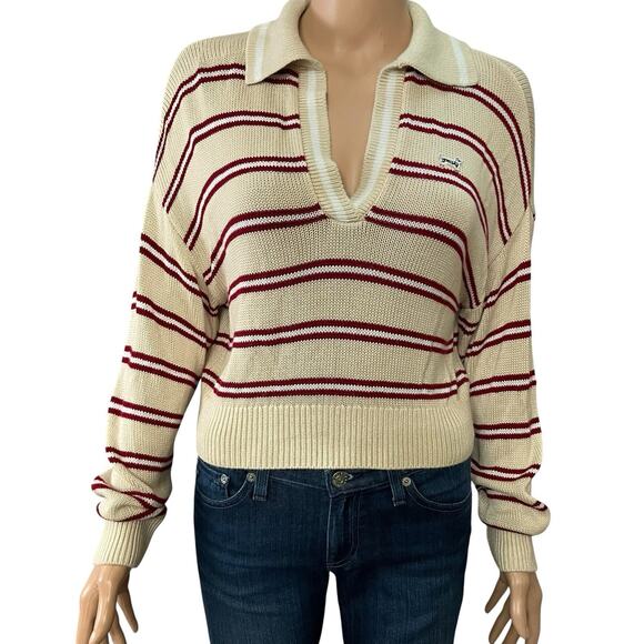 Victoria's Secret Sweaters - PINK Victorias Secret Striped Polo Sweater XS Collared Cropped Academia Preppy